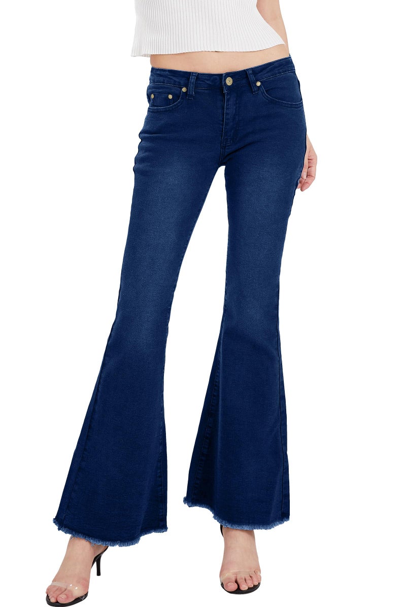 CHARTOU Women's Asymmetric Tassel Flared Slit Ripped Jeans Denim Pants (Medium, Navy Blue) - Image 1